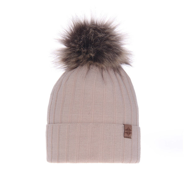 Woman's winter hat beige Loara with pompom