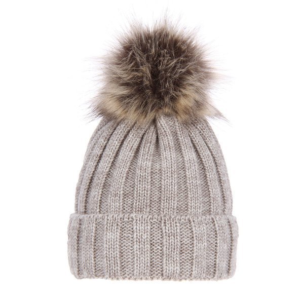 Woman's winter hat beige Mokka with pompom