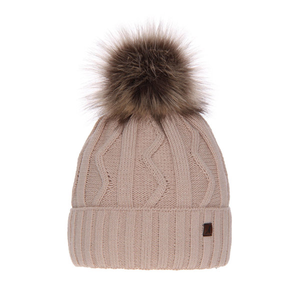 Woman's winter hat beige Renika with pompom