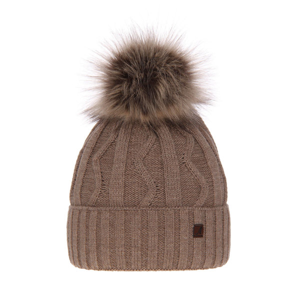 Woman's winter hat beige Renika with pompom