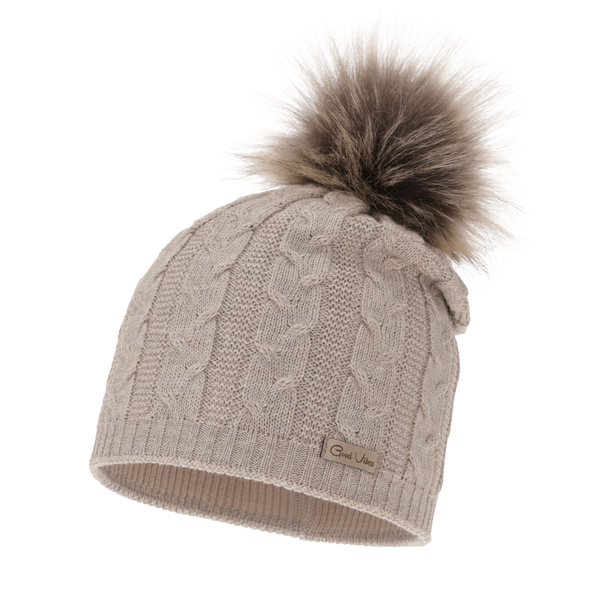 Woman's winter hat beige merino wool Bafi