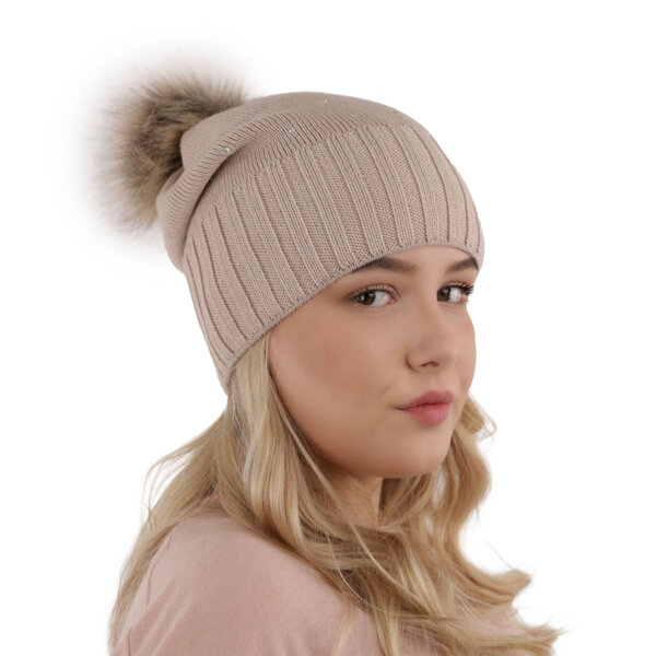 Woman's winter hat beige merino wool Malga