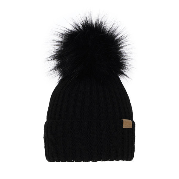 Woman's winter hat black Lawina with pompom