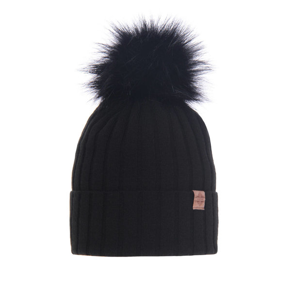 Woman's winter hat black Loara with pompom