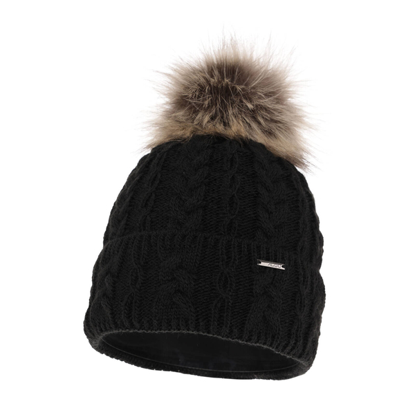 Woman's winter hat black Omega with pompom