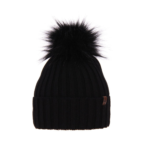 Woman's winter hat black merino wool Texa