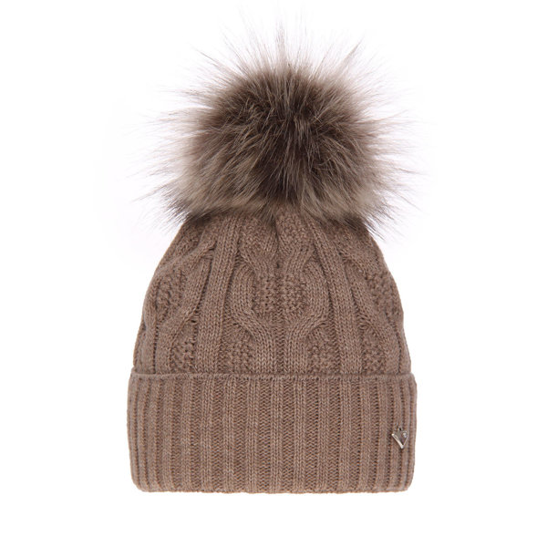 Woman's winter hat brown Laona with pompom