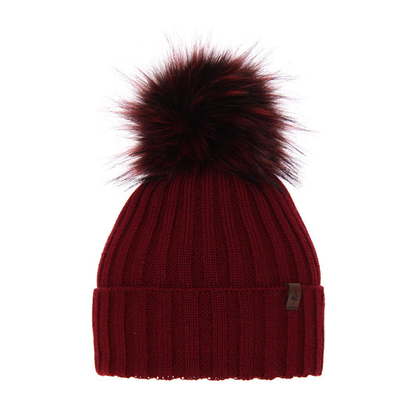 Woman's winter hat burgundy merino wool Texa