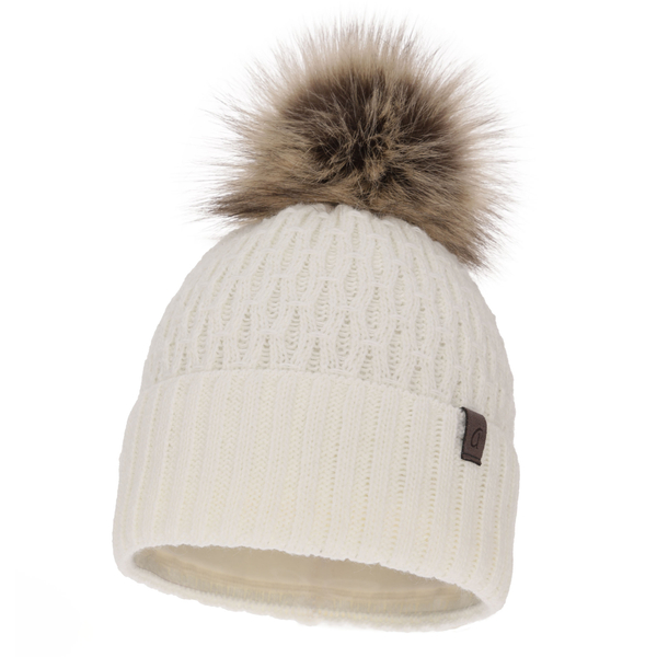 Woman's winter hat ecru Gaba with pompom