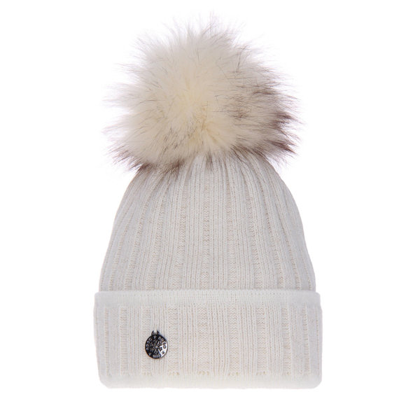 Woman's winter hat ecru Malina with pompom