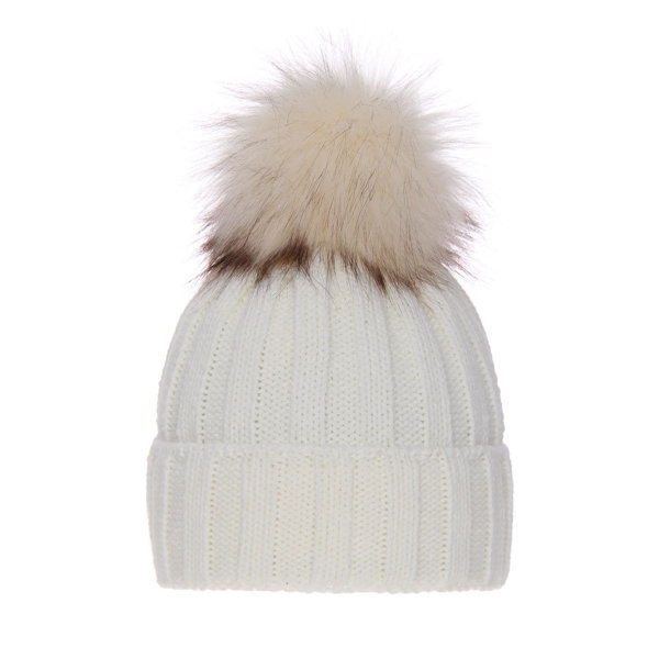 Woman's winter hat ecru Mokka with pompom