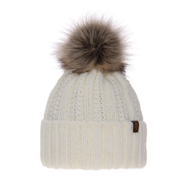 Woman's winter hat ecru Rene with pompom