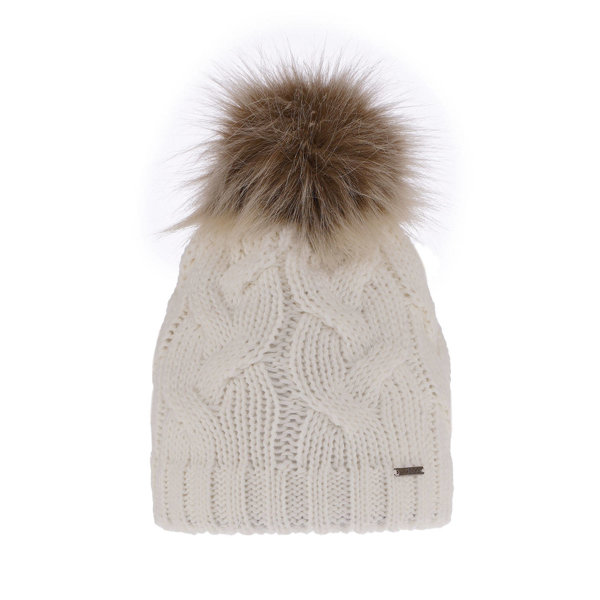 Woman's winter hat ecru Terri with pompom