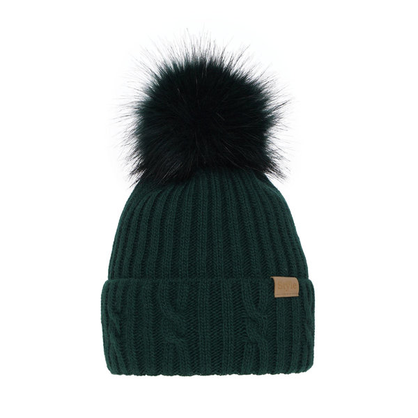 Woman's winter hat green Lawina with pompom