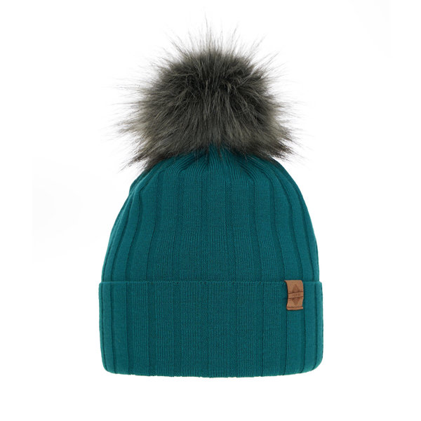 Woman's winter hat green Loara with pompom