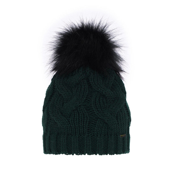 Woman's winter hat green Terri with pompom