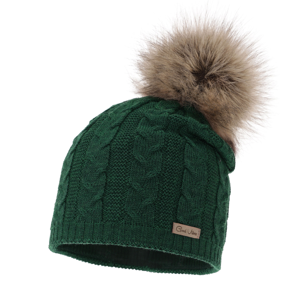 Woman's winter hat green merino wool Bafi