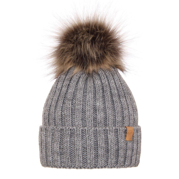 Woman's winter hat grey Europa with pompom