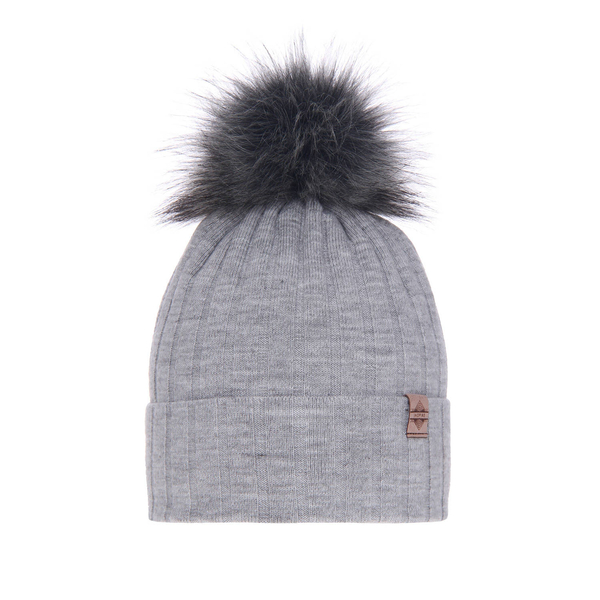 Woman's winter hat grey Loara with pompom