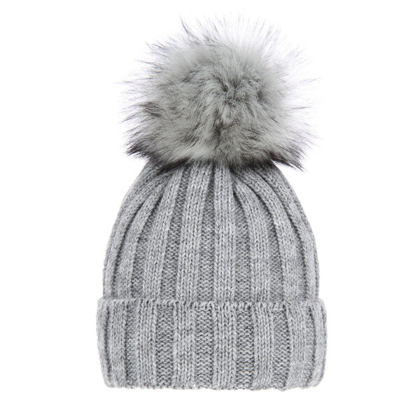 Woman's winter hat grey Mokka with pompom