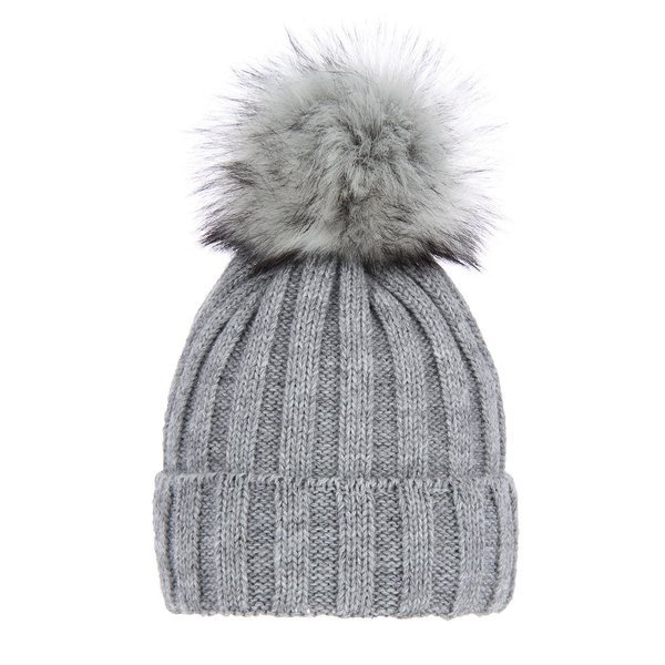 Woman's winter hat grey Mokka with pompom