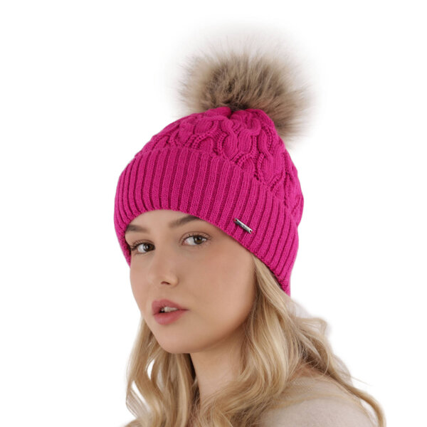 Woman's winter hat pink Deva with pompom