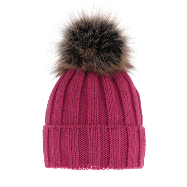 Woman's winter hat pink Mokka with pompom