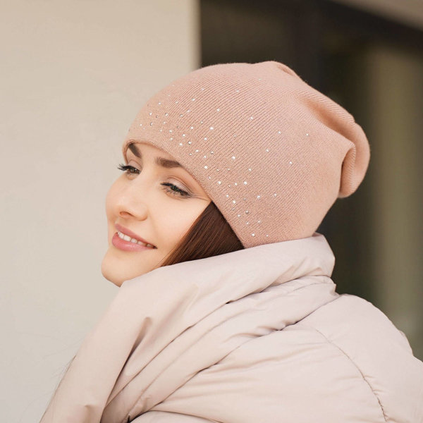 Woman's winter hat pink merino wool Minerwa