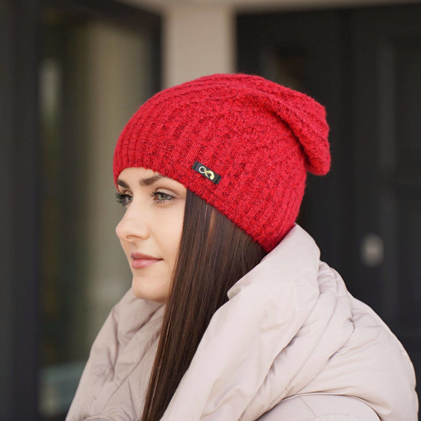 Woman's winter hat - red merino wool Misha