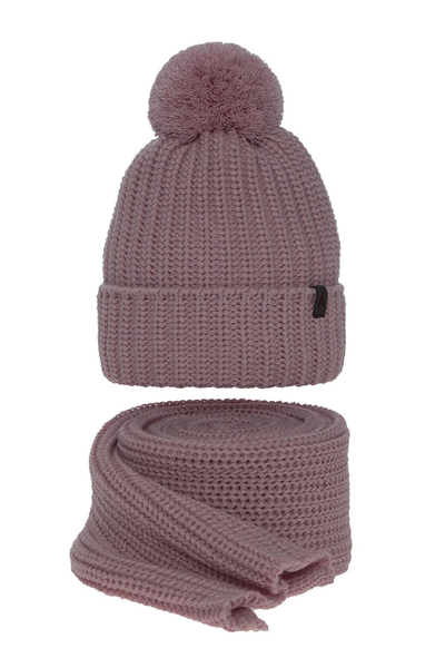 Woman's winter set: hat and scarf pink Lupita with pompom