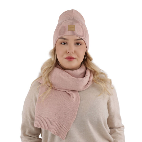 Women's spring and winter set: hat and scarf pink Nathalie