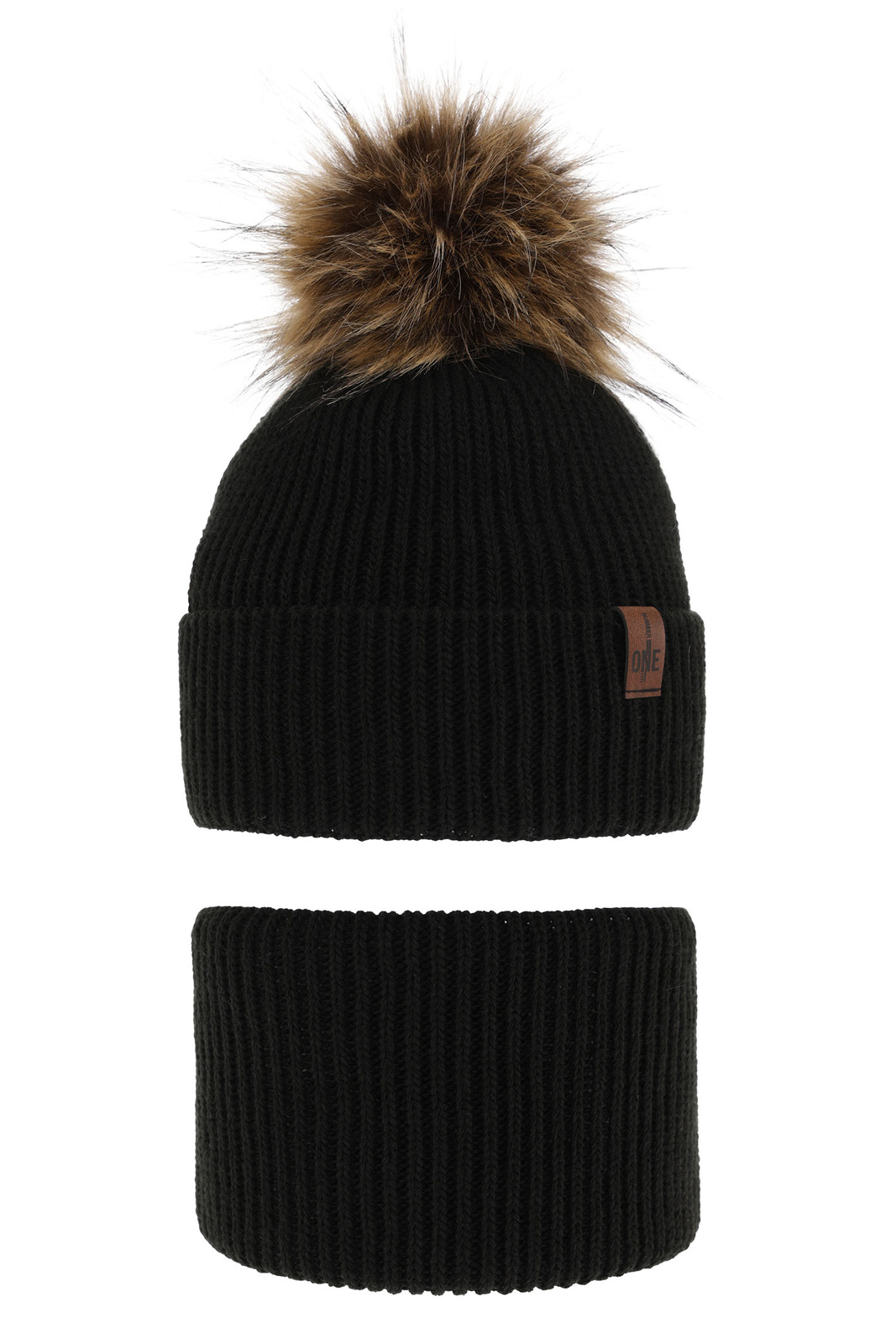 Boy s winter set hat and tube scarf black with pompom Modus