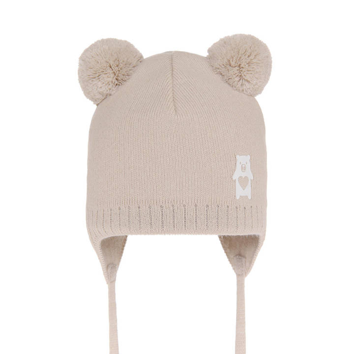 Boy's spring/ autumn hat beige Barney with two pompom