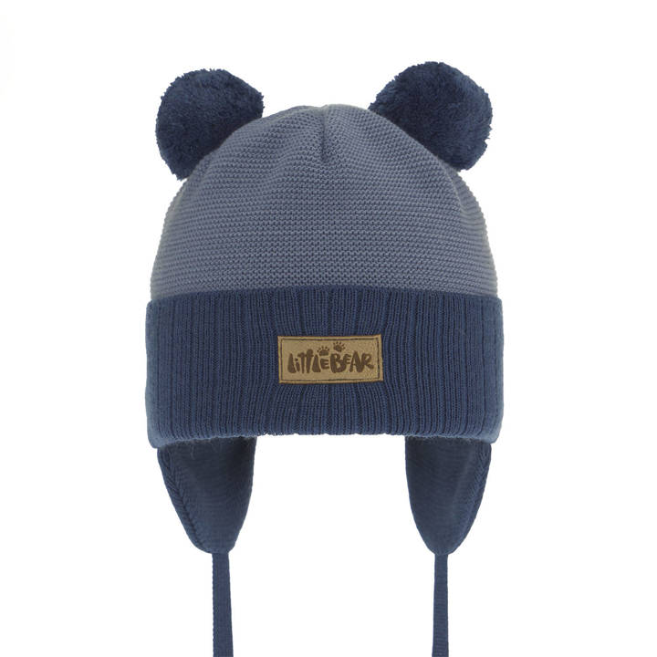 Boy's spring/ autumn hat blue Gigant with two pompom