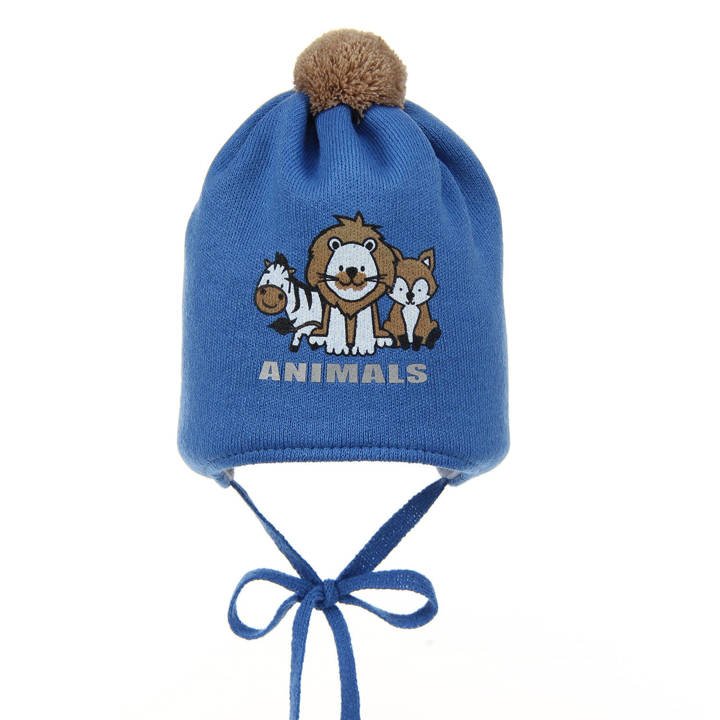 Boy's spring/ autumn hat blue Solo with pompom