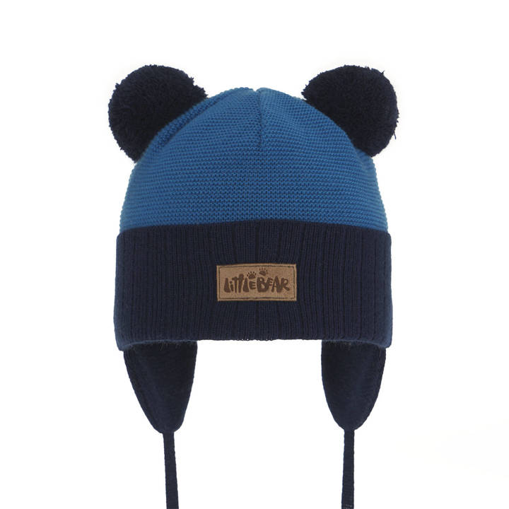 Boy's spring/ autumn hat navy blue Gigant with two pompom