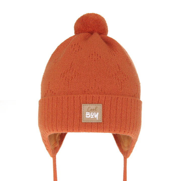 Boy's spring/ autumn hat orange Farel with pompom