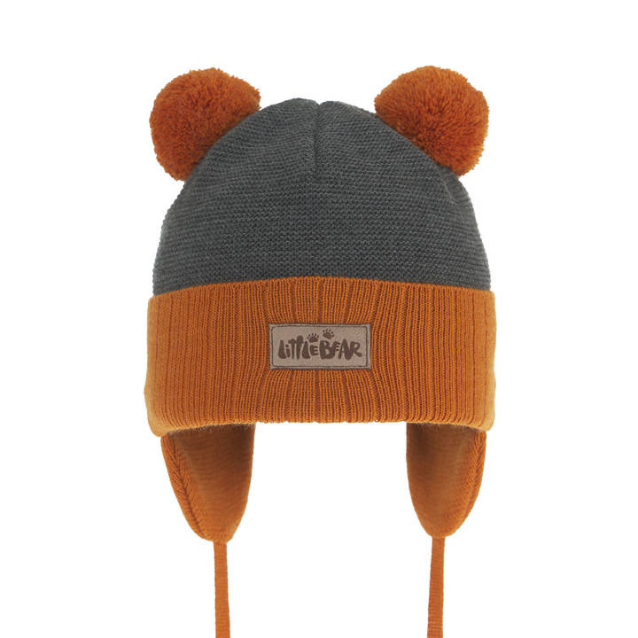 Boy's spring/ autumn hat orange Gigant with two pompom