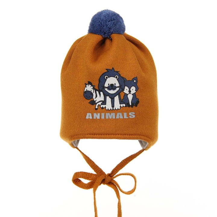 Boy's spring/ autumn hat orange Solo with pompom