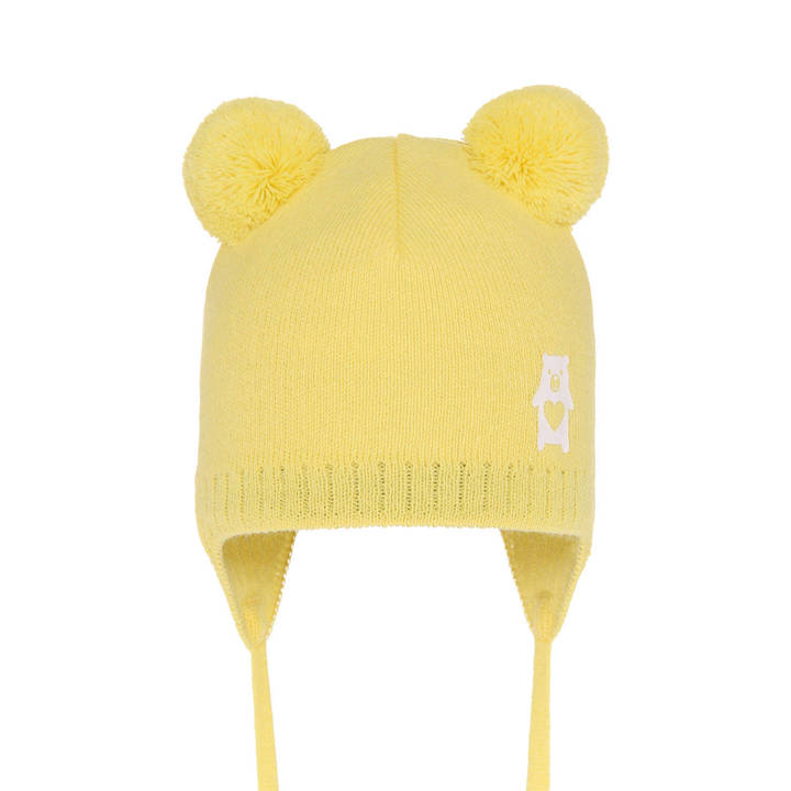 Boy's spring/ autumn hat yellow Barney with two pompom