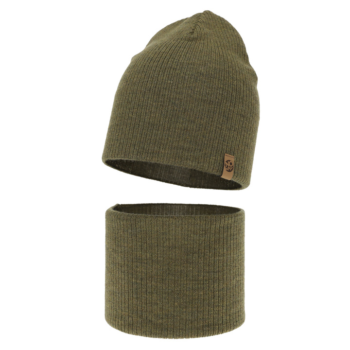 Boy's spring/ autumn set: hat and tube scarf khaki 100% extra finemerino wool Richi