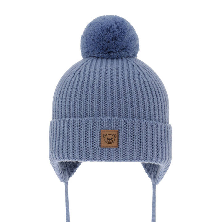 Boy's winter hat blue 100% extra fine merino wool, lined with wool fleece Tofik