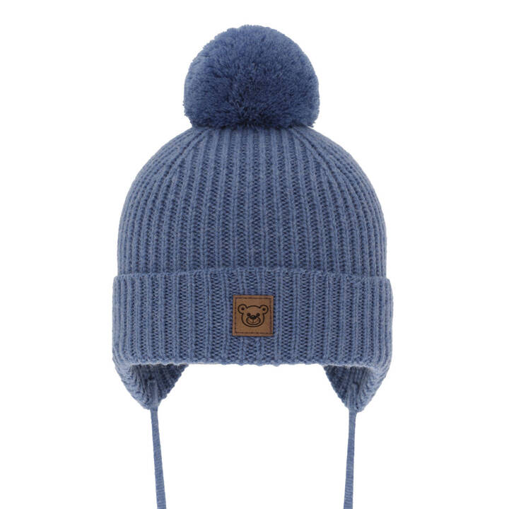 Boy's winter hat blue 100% extra fine merino wool, lined with wool fleece Tofik