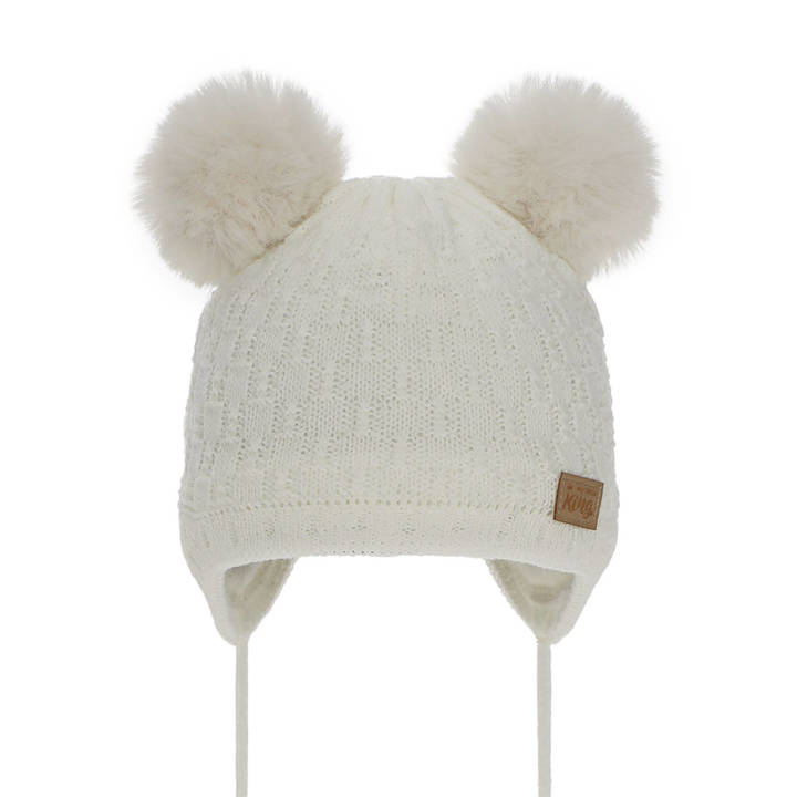 Boy's winter hat ecru Enzo with two pompom