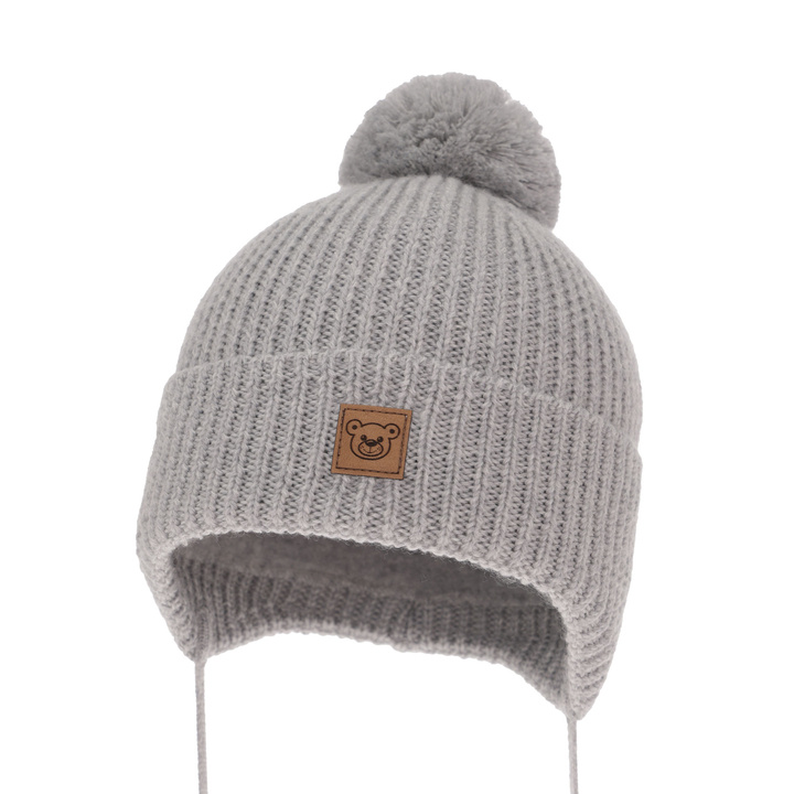 Boy's winter hat grey 100% extra fine merino wool, lined with wool fleece Tofik