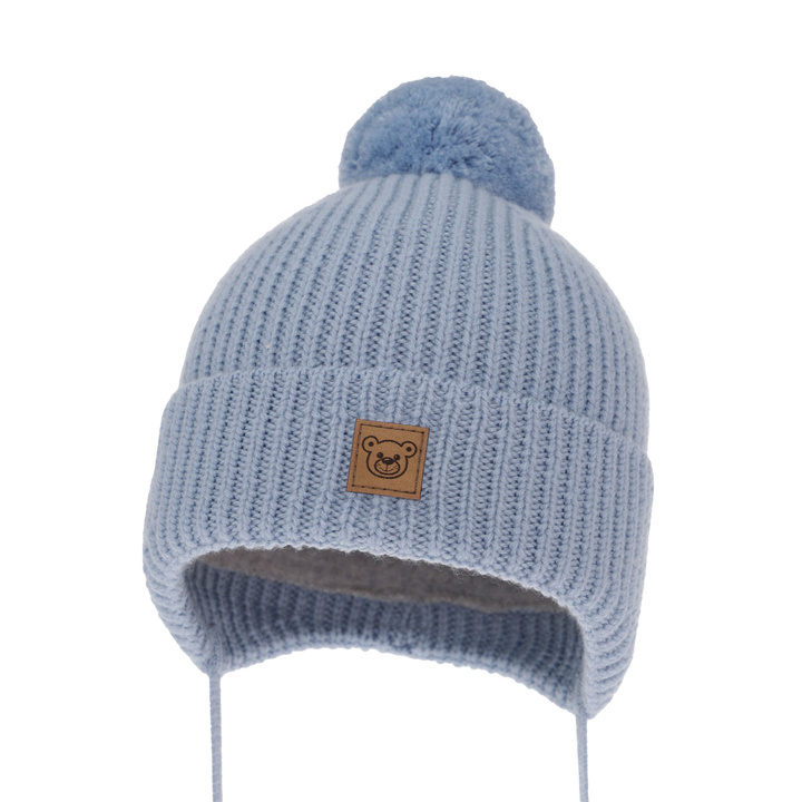 Boy's winter hat light blue 100% extra fine merino wool, lined with wool fleece Tofik