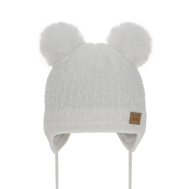 Boy's winter hat white Enzo with two pompom