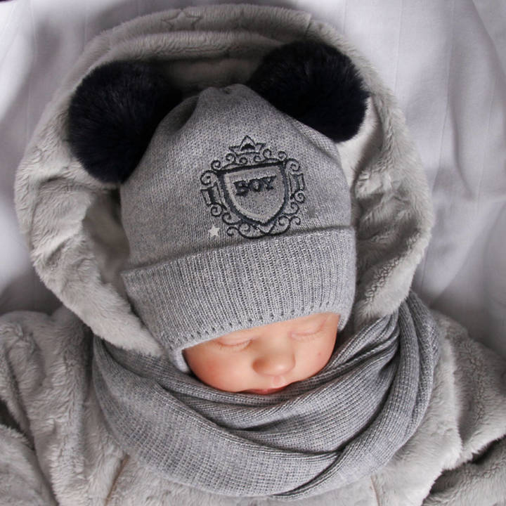 Boy's winter set: grey merino wool hat and scarf Topaz