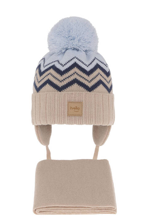 Boy's winter set: hat and scarf beige with pompom Marcus