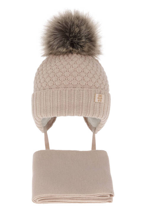 Boys winter set hat and scarf beige with pompom Norberto